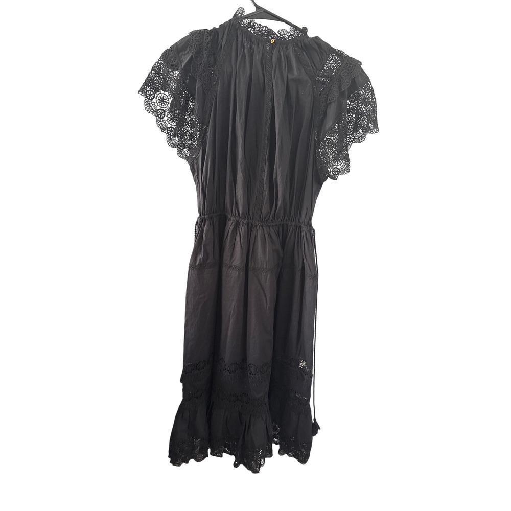 Ulla Johnson Black Cotton Eyelet Lace Flutter Sleeve Midi Dress Size 10 - Picture 4 of 6